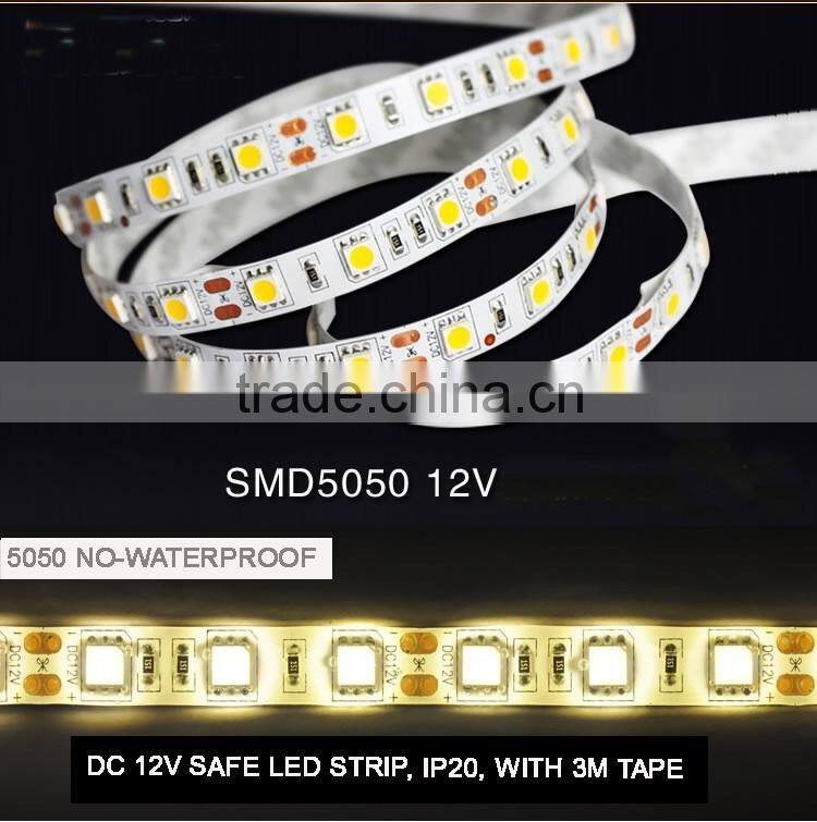 DC 12V NO-WATERPROOF SMD 5050 LED FCLEXIBLE STRIP TAPE 60LED/METER 14.4W/METER 720LM/M LIGHT DOUBLE SIDED TAPE CE/ROHS NEW