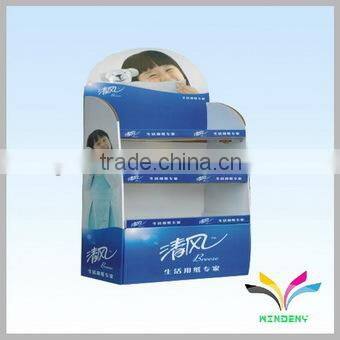 Manufacture cardboard foldable 3 tires supermarket display shelf