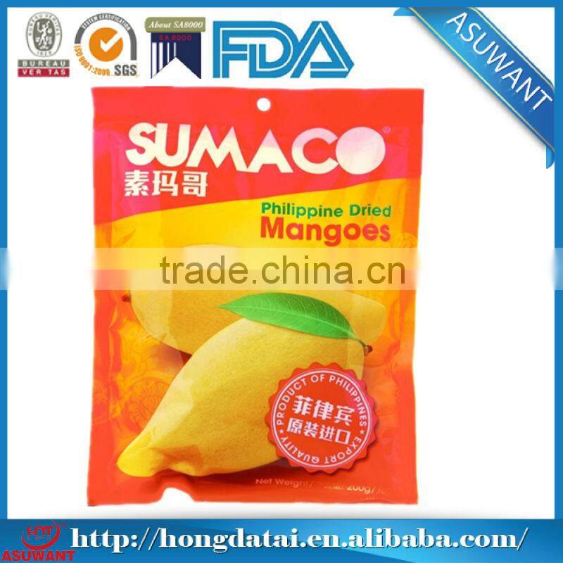 dried mango 3 side sealing packaging bag with front clear window