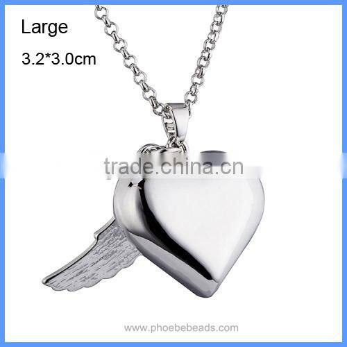 Trendy Jewelry Angel Wing Heart White K Plated Metal Cage Chime Box Sound Ball Pendant Pregnancy Necklaces For Women BAC-M046