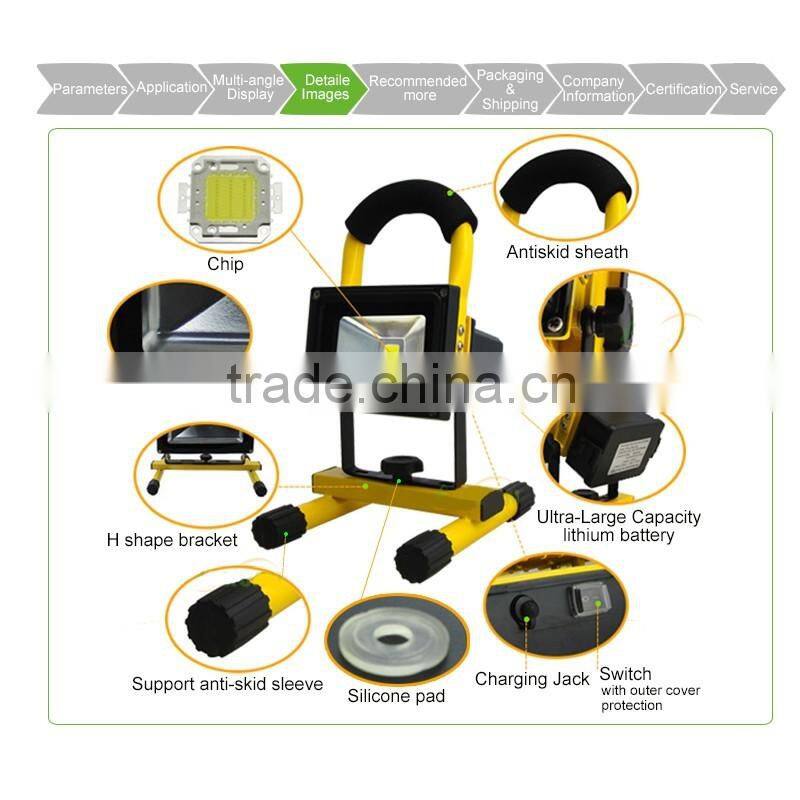 Aluminum portable outdoor 10w 20w 30w 50w rechargeable led flood light emergency led work lamp