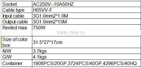 Industrial automatic 15M power cord retractable cable reel with socket