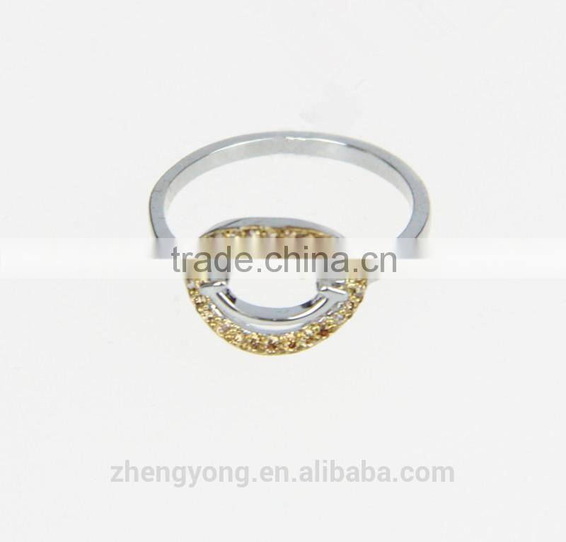 Sterling Silver Smile Face Ring With Gold Cubic Zirconia, Ladies Fashion Party Rings