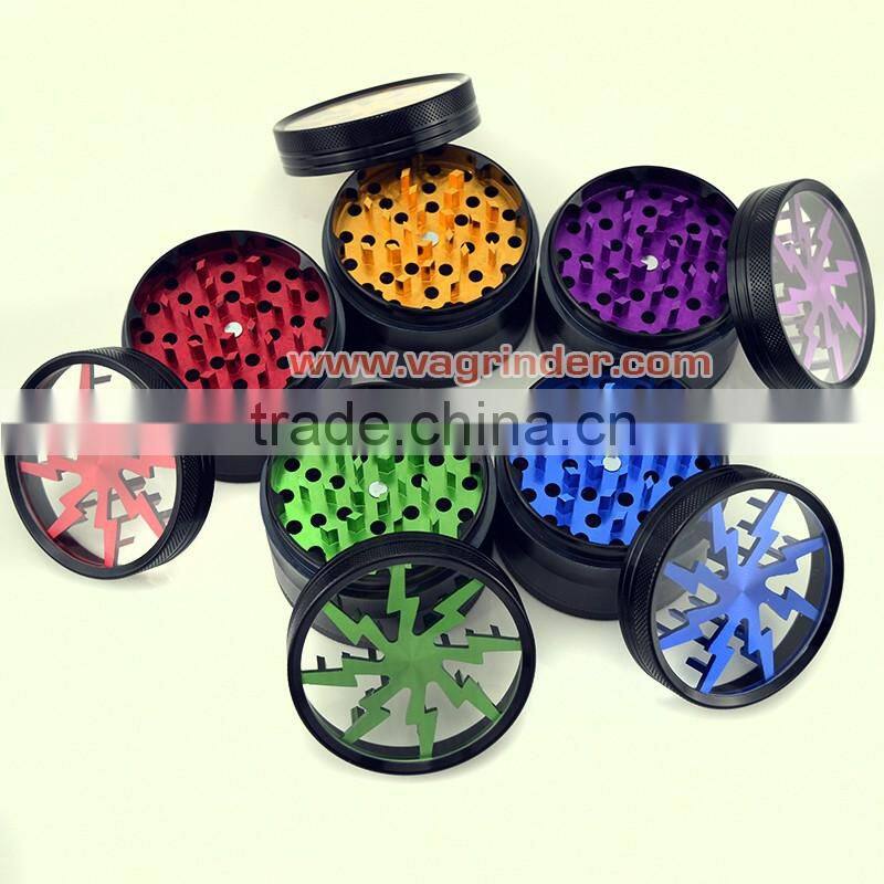 Lightning Aluminum 4-Part Tobacco Spice Tea Herb Grinder (2.5") with Pollen Catcher, Cleaning Brush and Scraper (Orange)