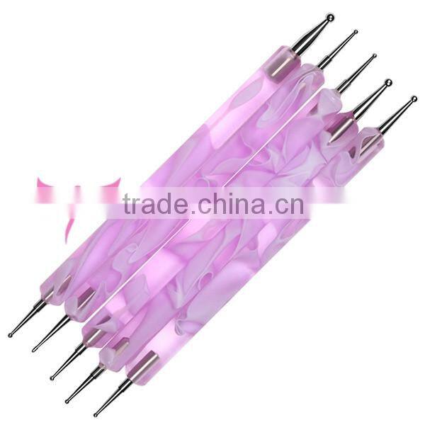 hot sell nail designs marbleizing double head pen/ dotting Pen /nail art dotting pen 5pcs/set