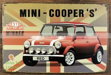 Wholesale printing custom made wall plaques vintage metal letters wall plaque sports car metal craft