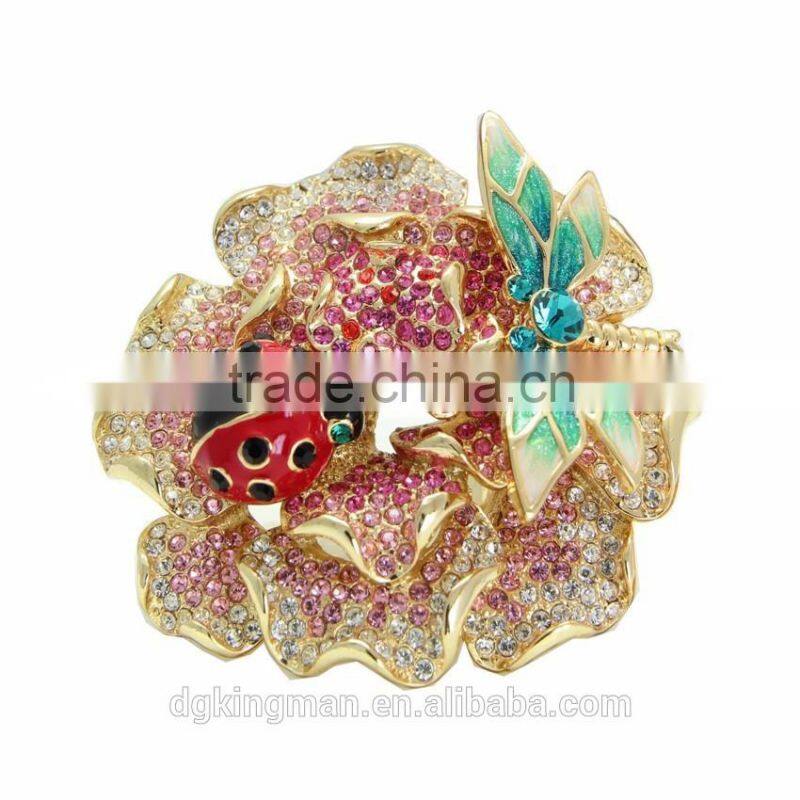 Fashion flower of life jewelry Kingman crystal beaded flower rings