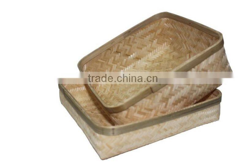 New design rectangular woven bamboo gift basket with cane