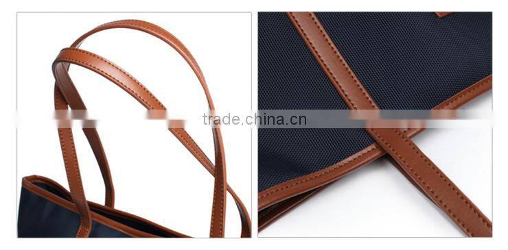 Hot selling 2016 nylon leather shopping bag simple design lady tote
