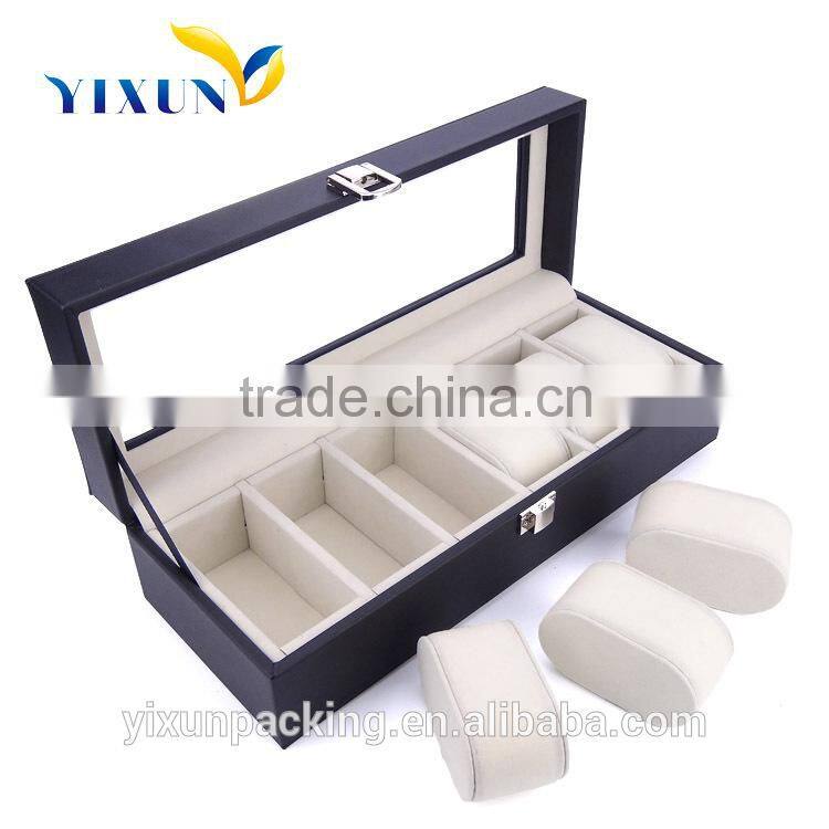 12 slots black rustic pu leather wrist watch storage box