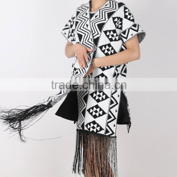 spring autumn womens knitting jacquard loose cardigan poncho sweater