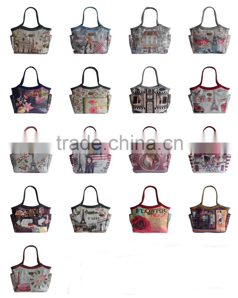 Two External Side Pocket Flowers Printed Waterproof Zipped Handbag