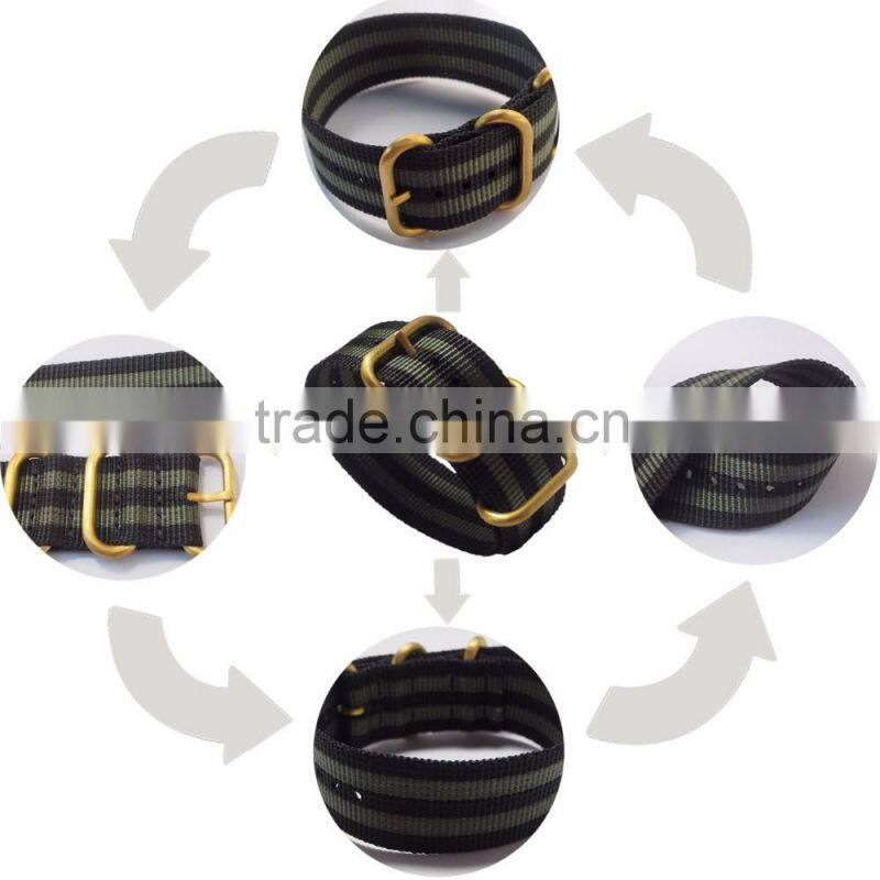 Black Gray Stripe Color PVD Gold 24mm Zulu Watch Strap