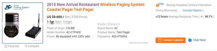 Hot Sell Strong Single Vibrator Table Pager Wireless Call Bell System
