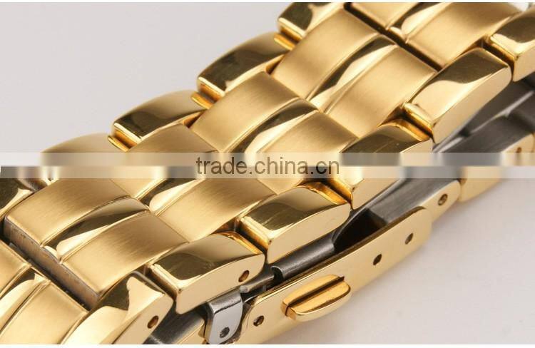 All gold case and band couple watches for rich his and hers quartz watches