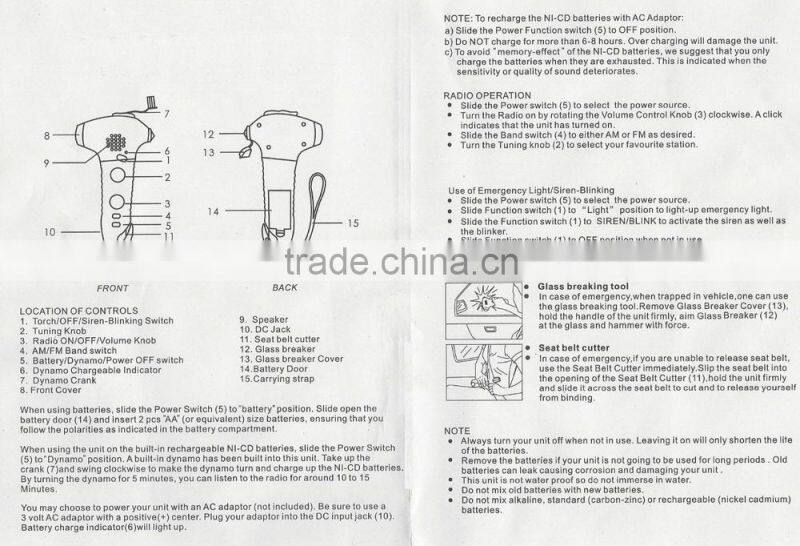 fm radio with dynamo torch hand crank dynamo flashlight