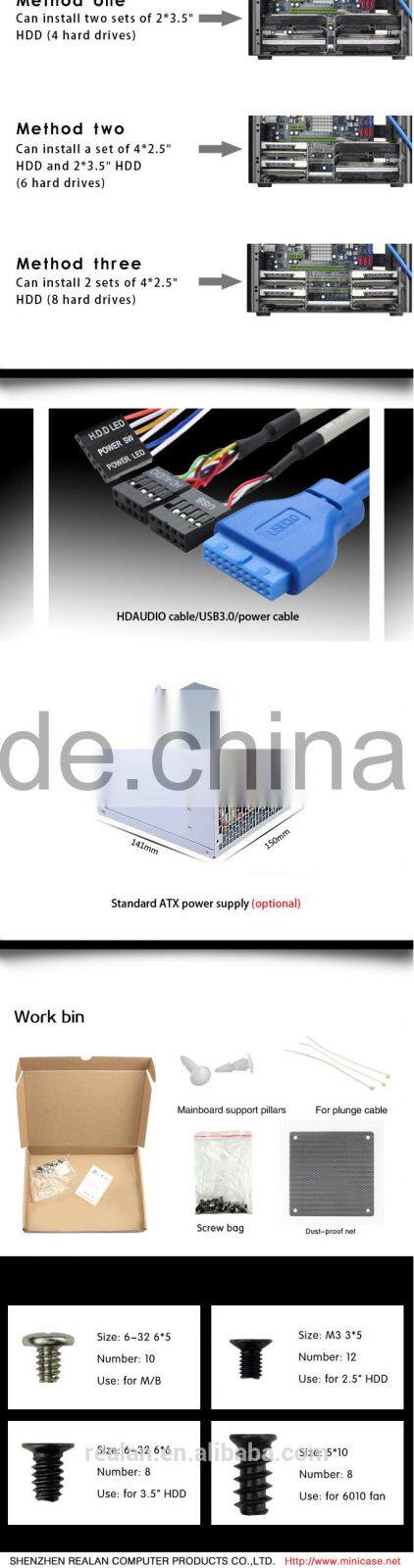 Realan Vertical Desktop Computer Aluminum Mini ITX Case Micro ATX Case D5S For Standard ATX Power Supply