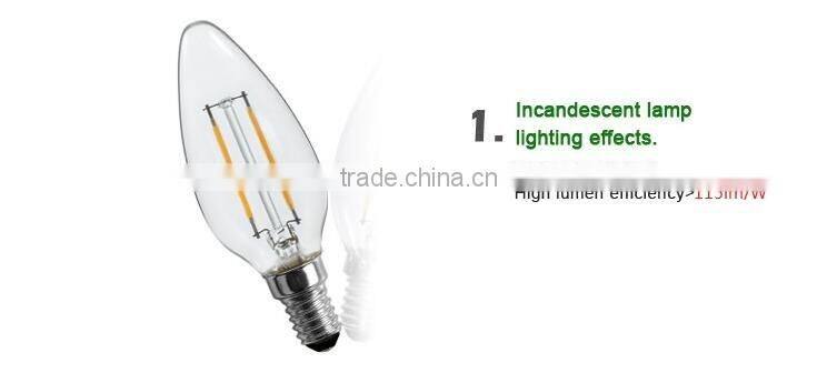 CA10 LED Filament Candle Bulb 2W LED Candelabra Bulb Lamp with 360 Degree Beam Angle CRI>80Ra 115lm/W