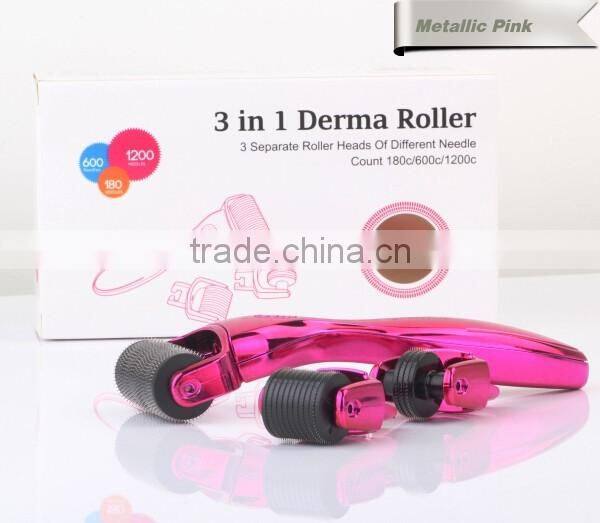 Womens facial hair removal skin caring equipment derma roller 3 in 1 changable heads
