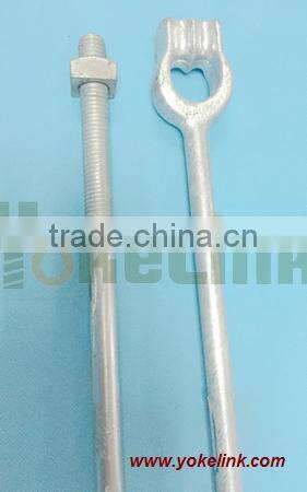 Thimble eye anchor rod with nut for guying utility pole