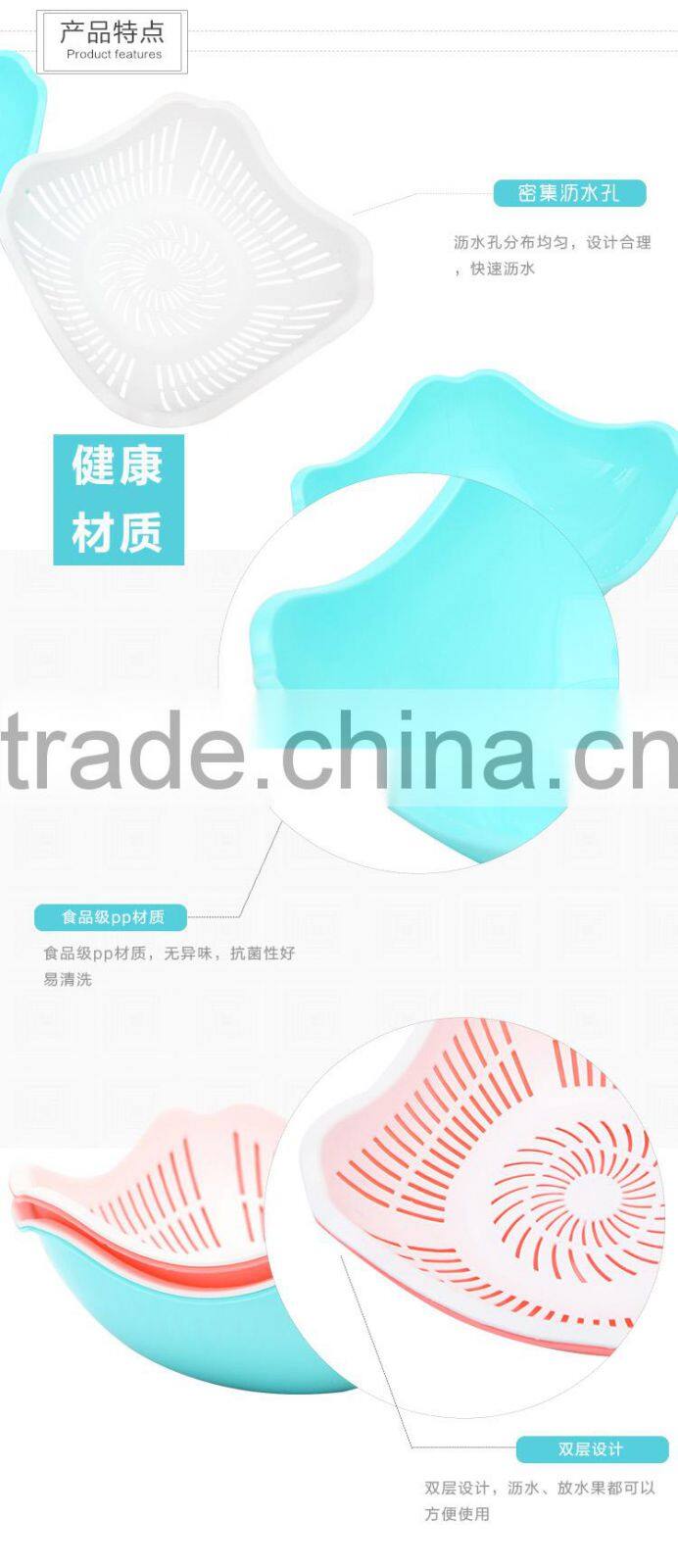 square double-layer draining fruit basket--blue