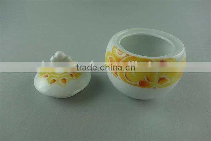 stock ceramic sugar pot with lid and beautiful decal