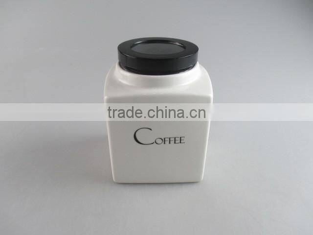 ceramic square coffee canister with plastic cover
