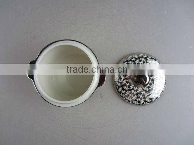 round electroplated ceramic tureen with cover