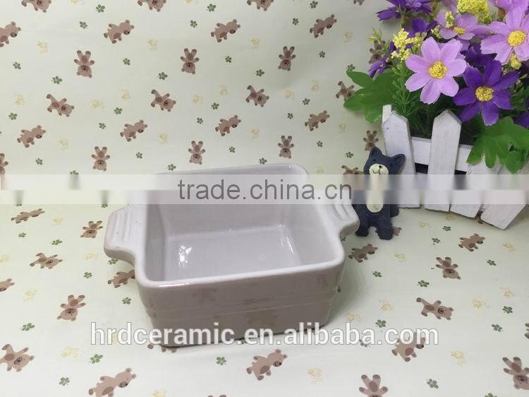 wholesale stocked ceramic square bakeware stoneware plate with two handle