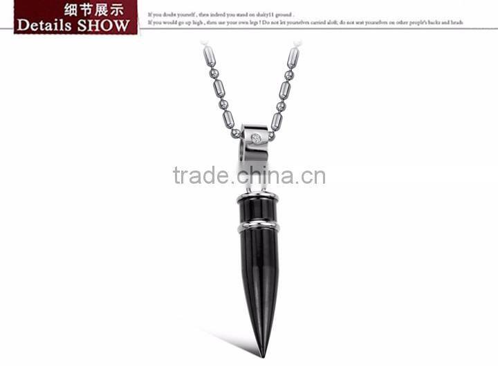 Top Quality Silver Black Gold 42*9mm Men's bullet stainless steel pendant necklace