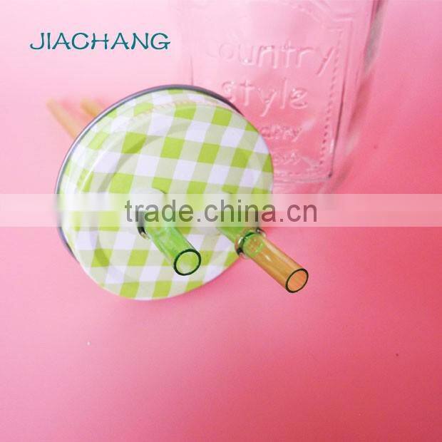 drinkware transparent glass table beer jar with 2 pieces of straws