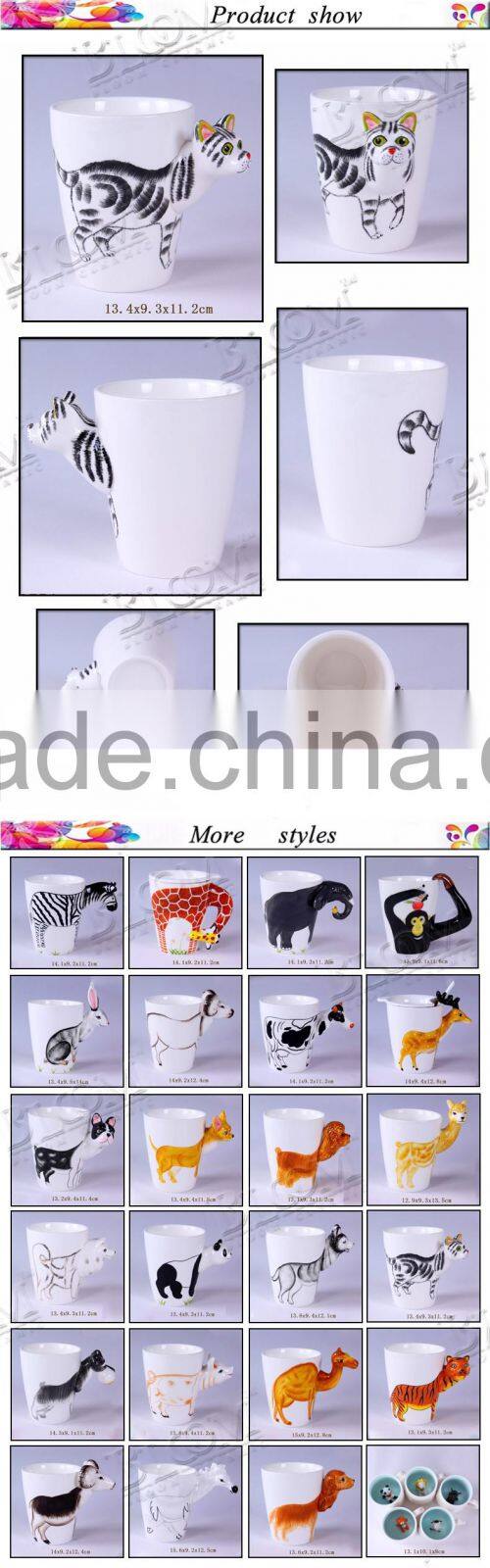 3D Hand-painted Animal Cat Shape Kids Ceramic Mugs