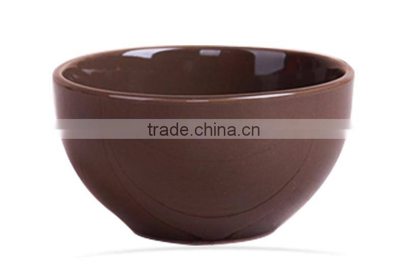 5.5 inch ceramic rice bowl solid brown color