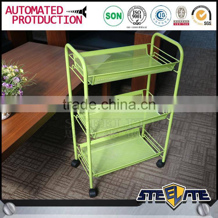 Durable metal foldable kitchen food serving trolley with wheels