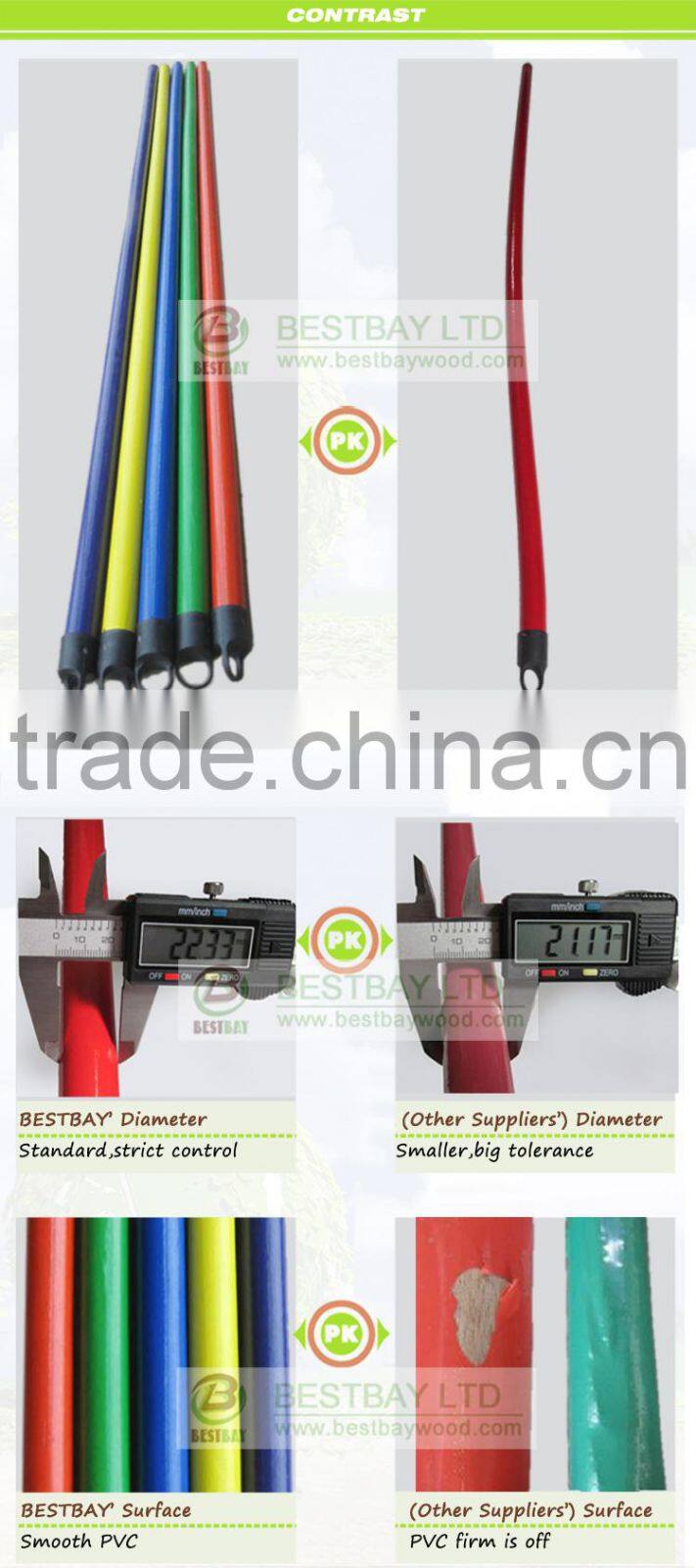 Monthly hot sale 20 containers Single color PVC coated wooden broom handle/mop sticks