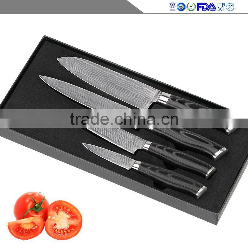 2017 High quality Manufacturers selling high-end four-piece kitchenware multi-function colour wood Damascus knife