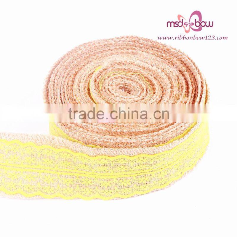 high quality wire ribbon natural jute ribbon with lace burlap ribbon for sale