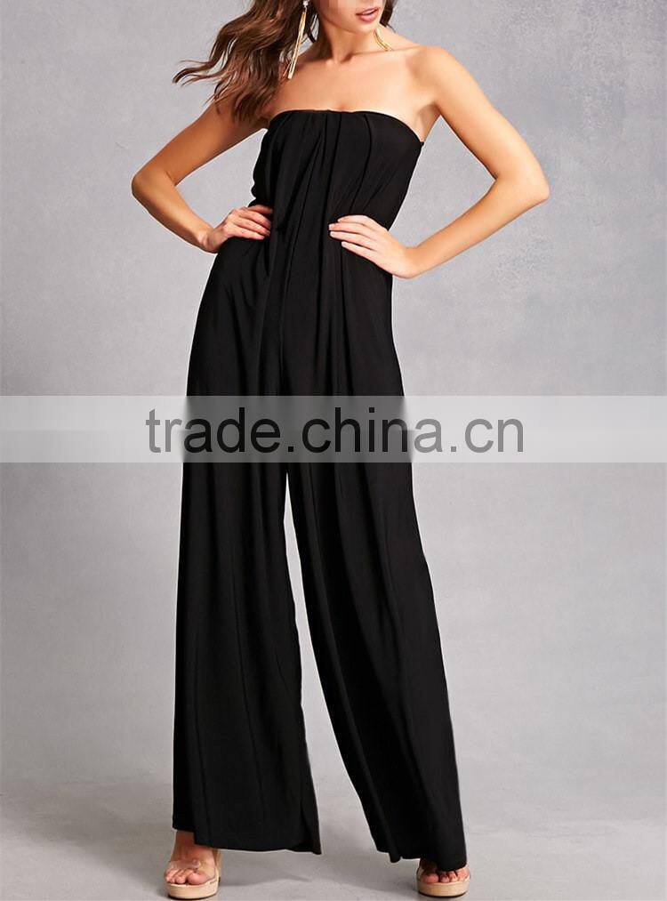 Top Quality Modern Design palazzo leg cut straight neckline Strapless Wide-Leg Jumpsuit