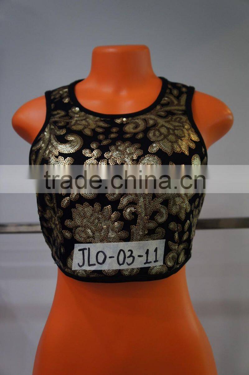 women fashion holiday sequin crop tops girl hot sale party apparel clothing