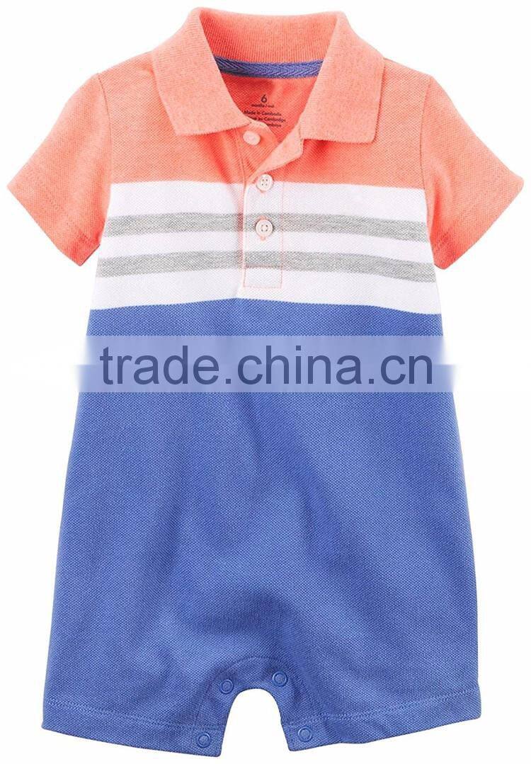 (Pique Polo) Summer Season Trendy Polo Neck Baby Toddler Orange, Blue, Grey and White Strips