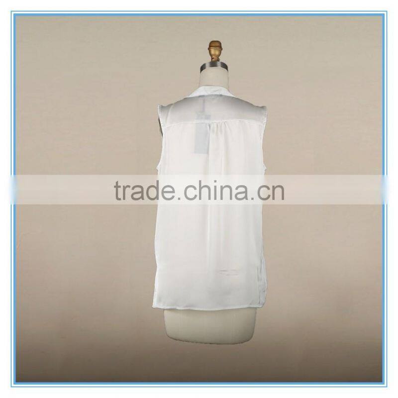 Ladies Sleeveless Chiffon Blouse Silk Charmeuse Fabric New Design Fashion Top