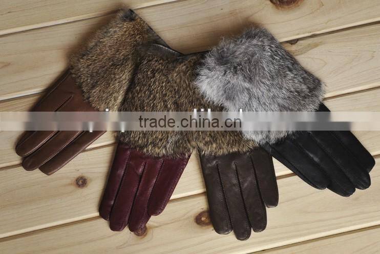 rabbit hair lady fashion sheep leather gloves
