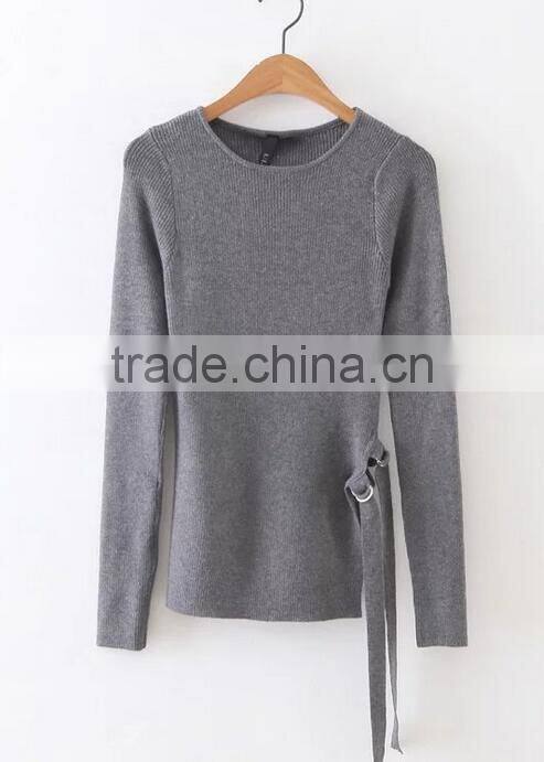 EY0867S long sleeve cable-knit hem split pullover knit sweater patterns for girls