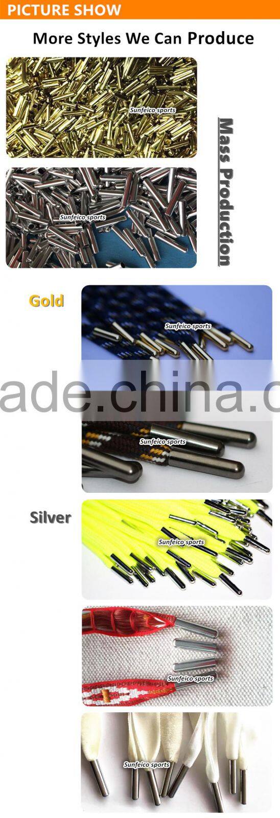 Silver Brass Customized Engraved Logo Aglets for shoelaces - Drawstring Metal Aglets Manufactuer