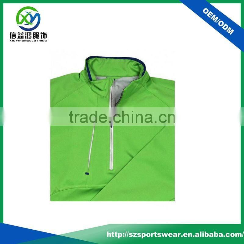 High quality shiny 92%polyester 8%spandex green color mens golf sweatshirts