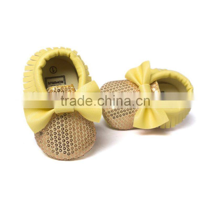 High quality pu sequin baby moccasins