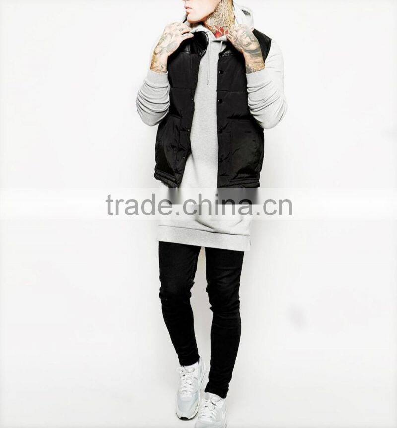 Men's Outdoor Longline Tall Hoodies Sweatshirt with Zip Side