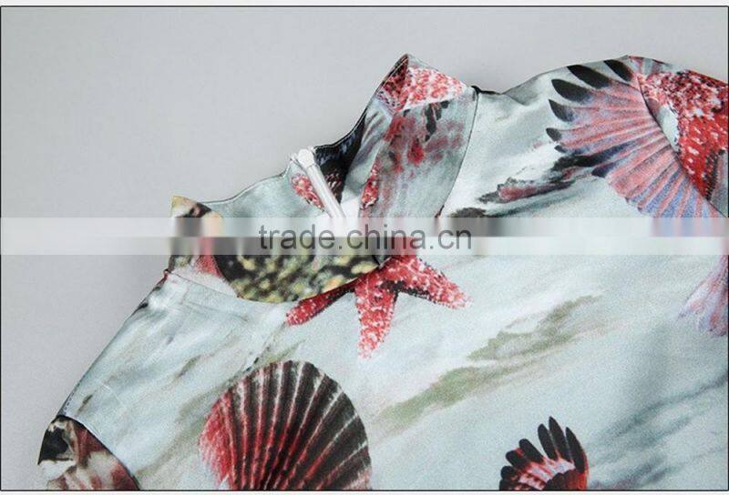 Chinese flow stand collar starfish bird slim fit thin qipao dresses