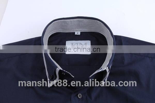 2017 OEM service contrast color double collar wrinkle free men casual dress shirt