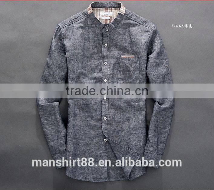 2016 new style roll up sleeve Mandarin collar linen cotton shirts for men